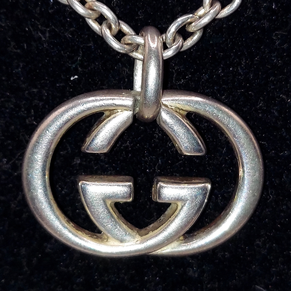 Gucci Interlocking Double G Logo Pendant Necklace In Sterling Silver! - Picture 2 of 6